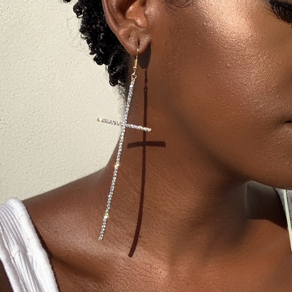 Crystal cross earrings